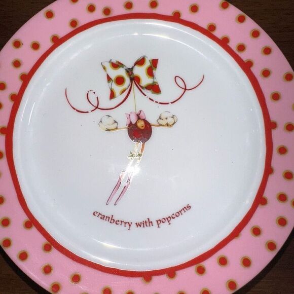 Department 56 Dessert Plates Popcorn With Cranberries Twelve Pink 6 11/16") - Picture 3 of 6